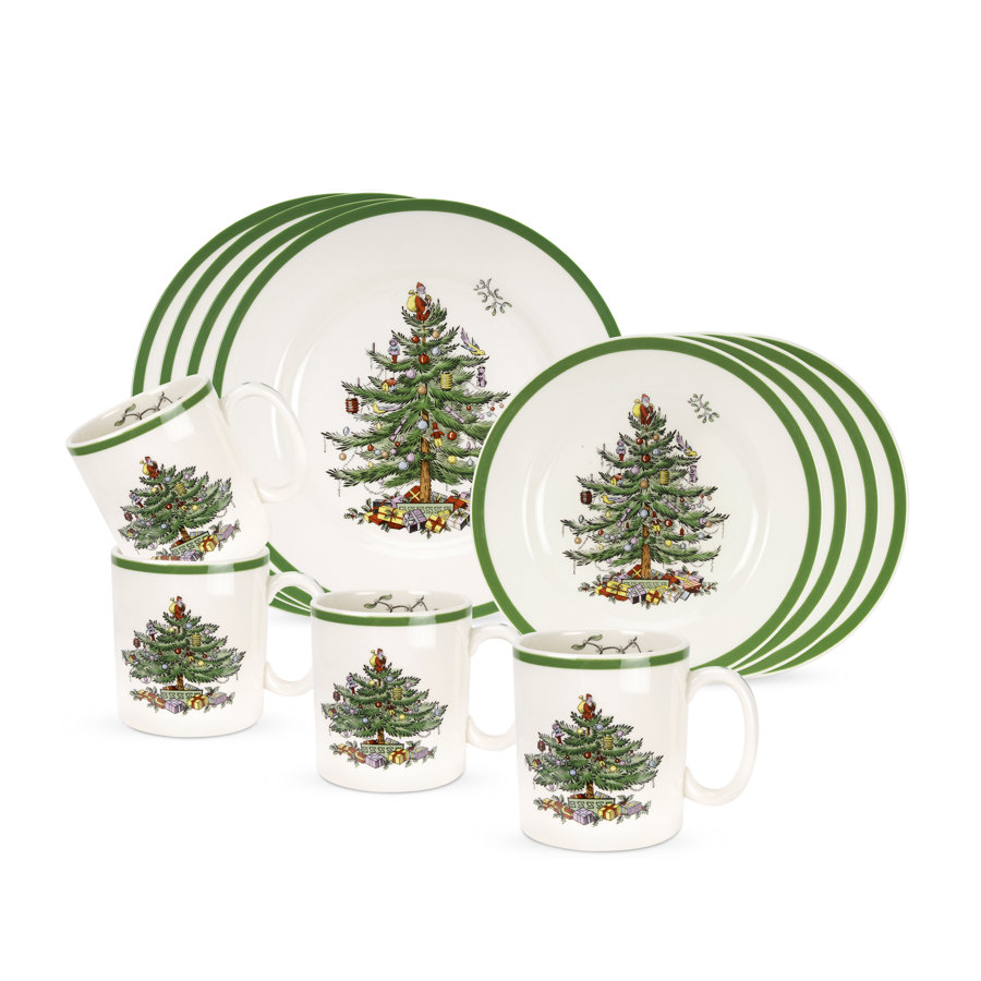 Spode Christmas Tree 12-Piece Dinnerware Set with Plates & Mugs, Service for 4